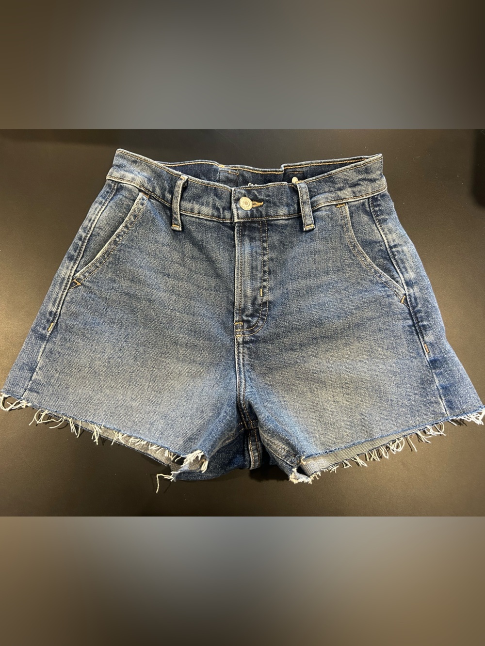 Old Navy Dark Blue Denim Shorts w/ Frayed Hem and Adjustable Detail on the Back